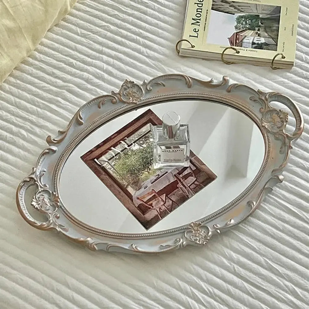 Vintage Spiegelglas Tablett – Retro Design und Facetten