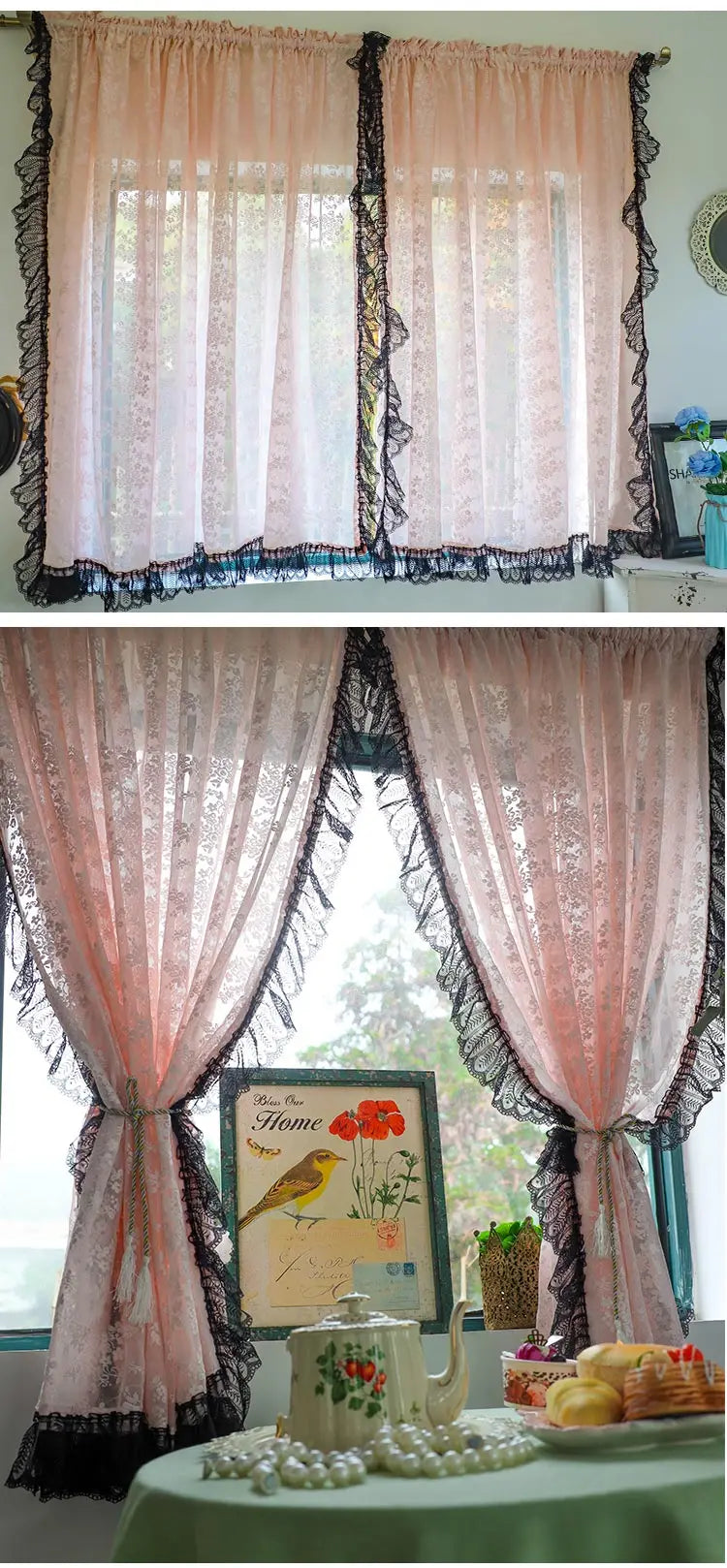Vintage Spitzenvorhänge – Elegantes Sheer – Schlafzimmer 140x240cm