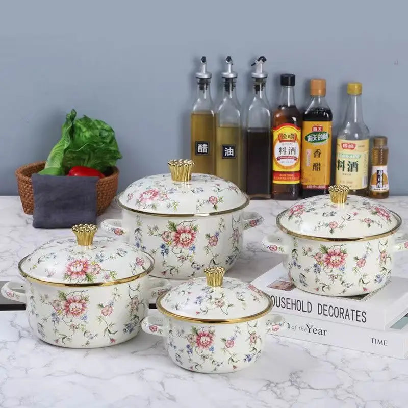 schwarzer vintage suppentopf, porzellan-optik, emaille, kapazität 22 cm