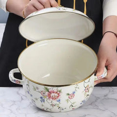 Vintage Suppentopf aus Emaille in Schwarz, Kapazität 18 cm bis 24 cm