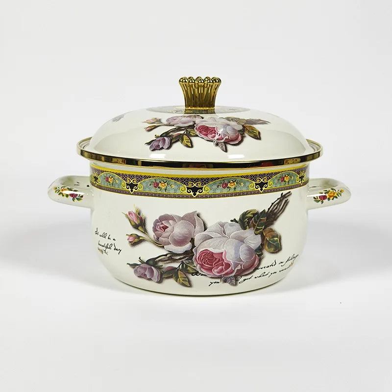 Vintage Suppentopf aus Emaille, Farbe schwarz, Kapazität 22 cm, im Porzellan-Optik