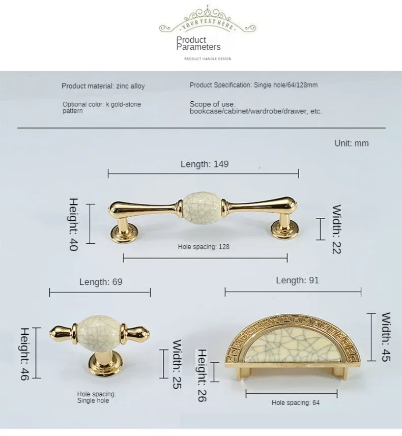 Vintage Türgriffe aus Zinklegierung – Gold, Weiss, Massivholz