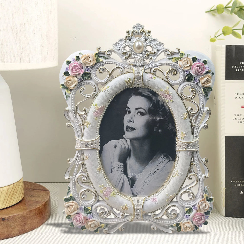 Vintage viktorianischer Resin-Fotorahmen – Klassischer runder Stil