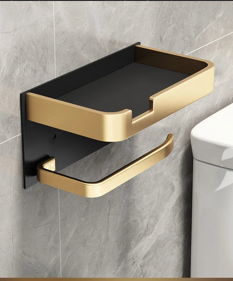WC-Rollenhalter – Schwarz Gold – Wandmontage