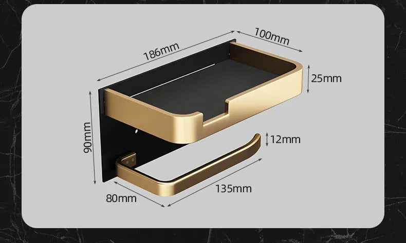 WC-Rollenhalter – Schwarz Gold – Wandmontage