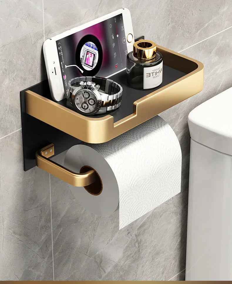 WC-Rollenhalter – Schwarz Gold – Wandmontage