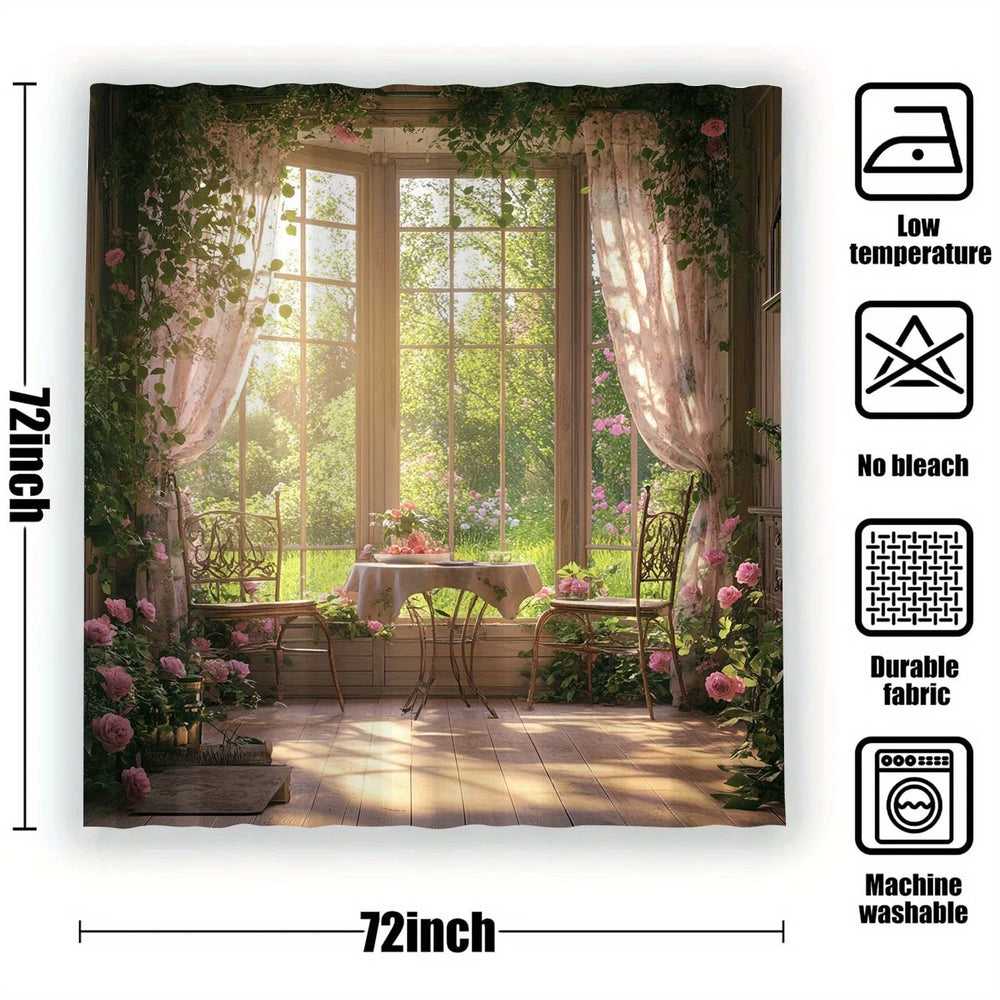 Grafischer Wald-Duschvorhang aus Polyester, mehrfarbig, wasserabweisend, Grösse W150XH180cm