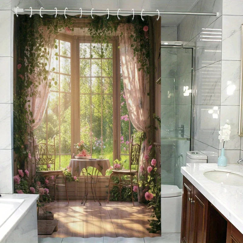 Mehrfarbiger Wald-Duschvorhang aus Polyester, wasserabweisend, Grösse W180XH200cm