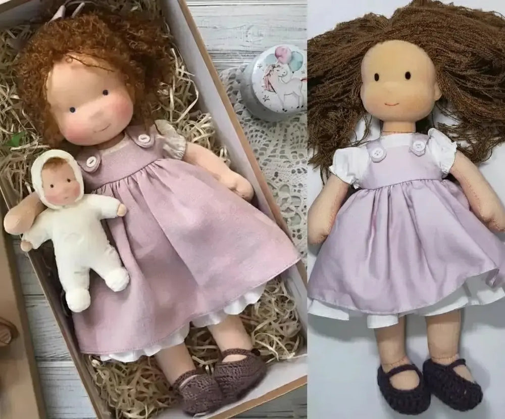 Waldorf Plüschpuppe aus Baumwolle – Fantasie Design mit Box