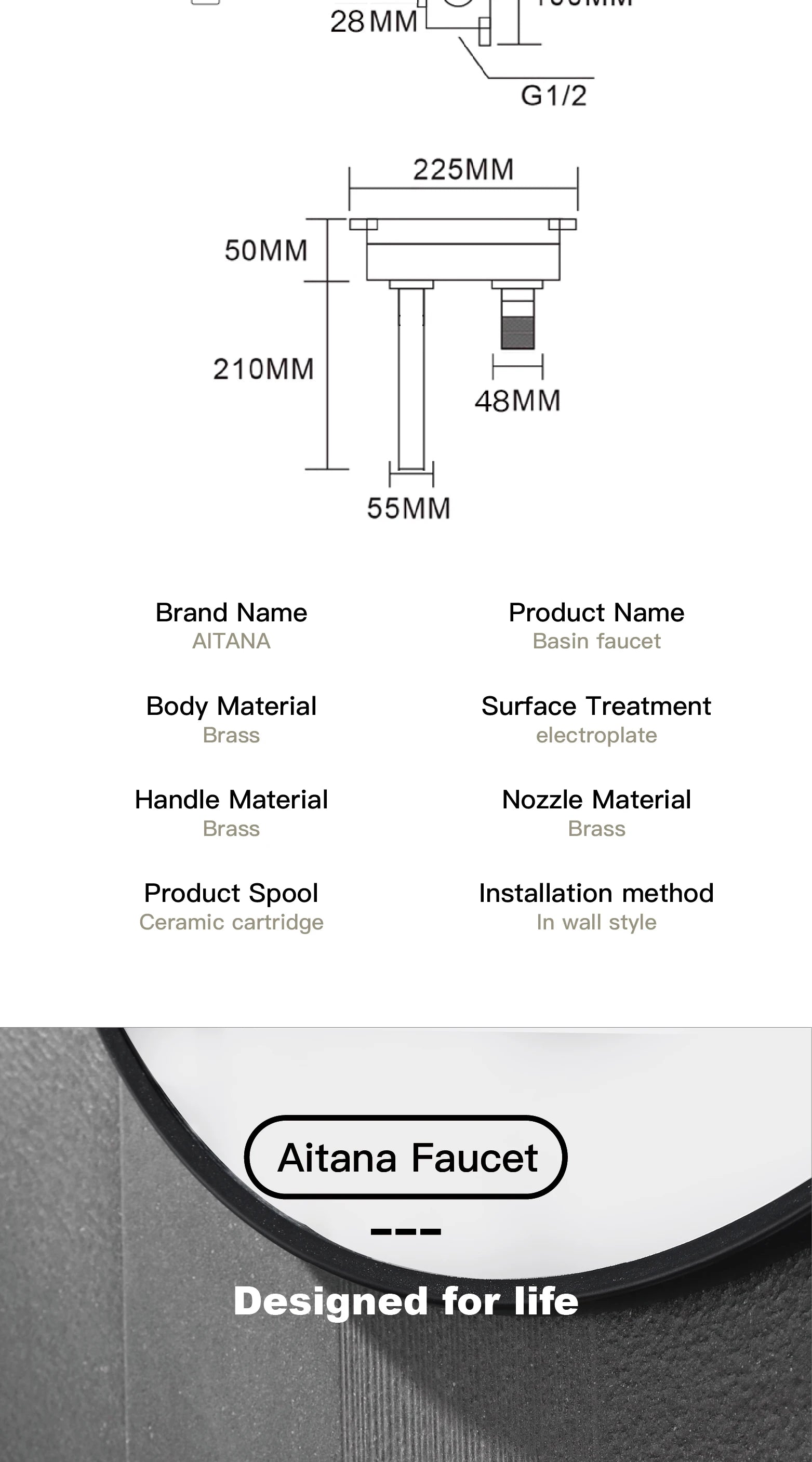 Wandarmatur – Messing Schwarz – Zeitgenössisch