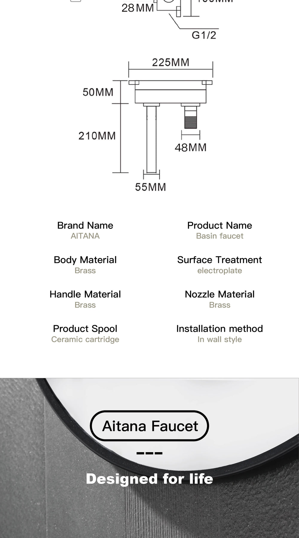 Wandarmatur – Messing Schwarz – Zeitgenössisch