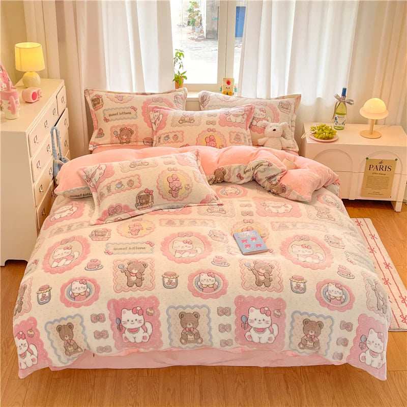 mehrfarbiger Flanell-Bettüberzug mit Cartoon-Druck im modernen Stil 200x230cm