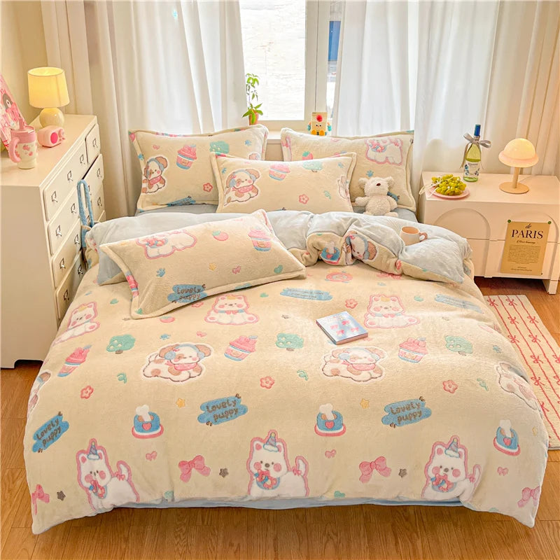 warmer flanell-überzug mit cartoon-druck, farbe: mehrfarbig, grösse: könig 200x230cm, material: polyester für schlafzimmer