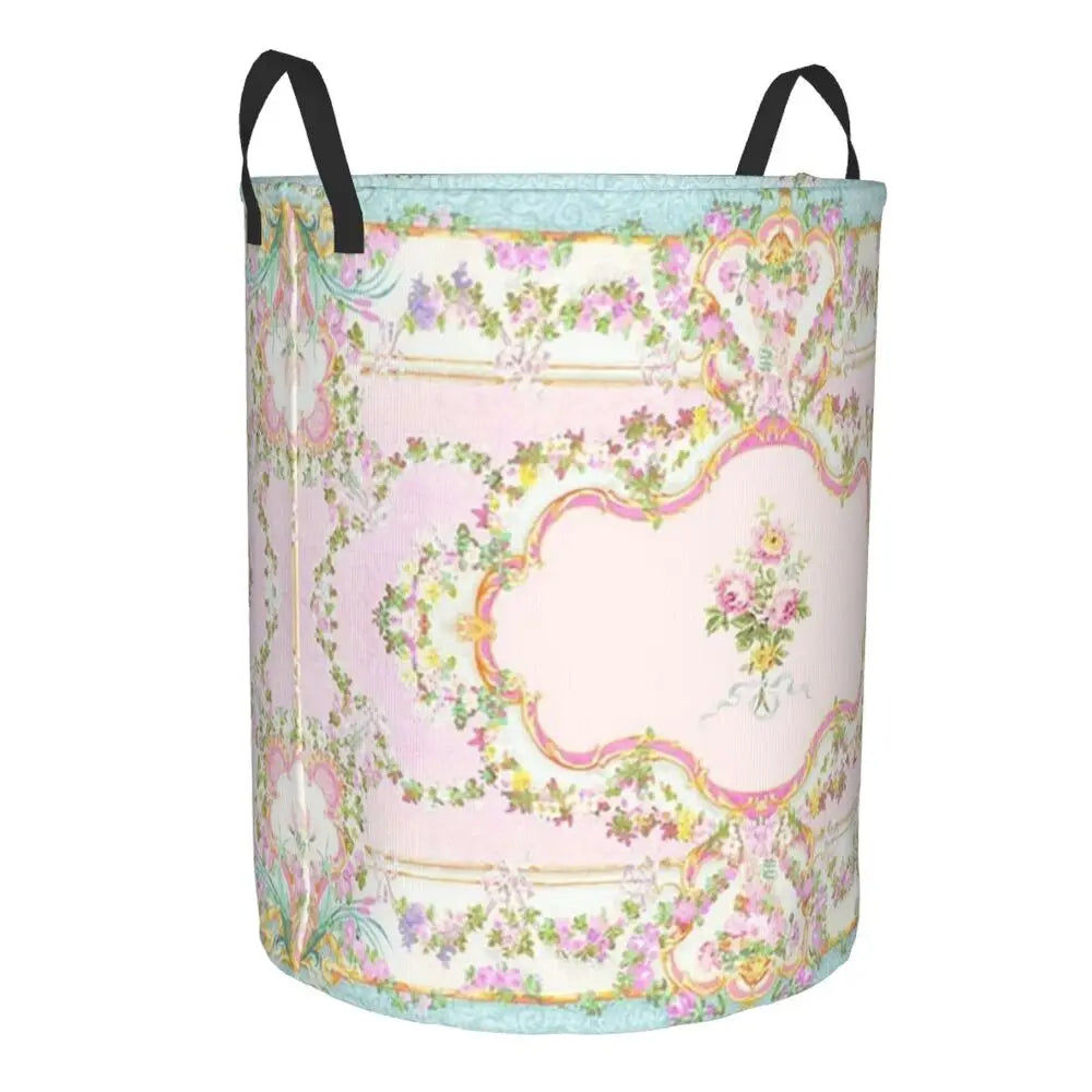 Wäschekorb mit Blumenakzent – Oxford Gewebe, 42x34 cm