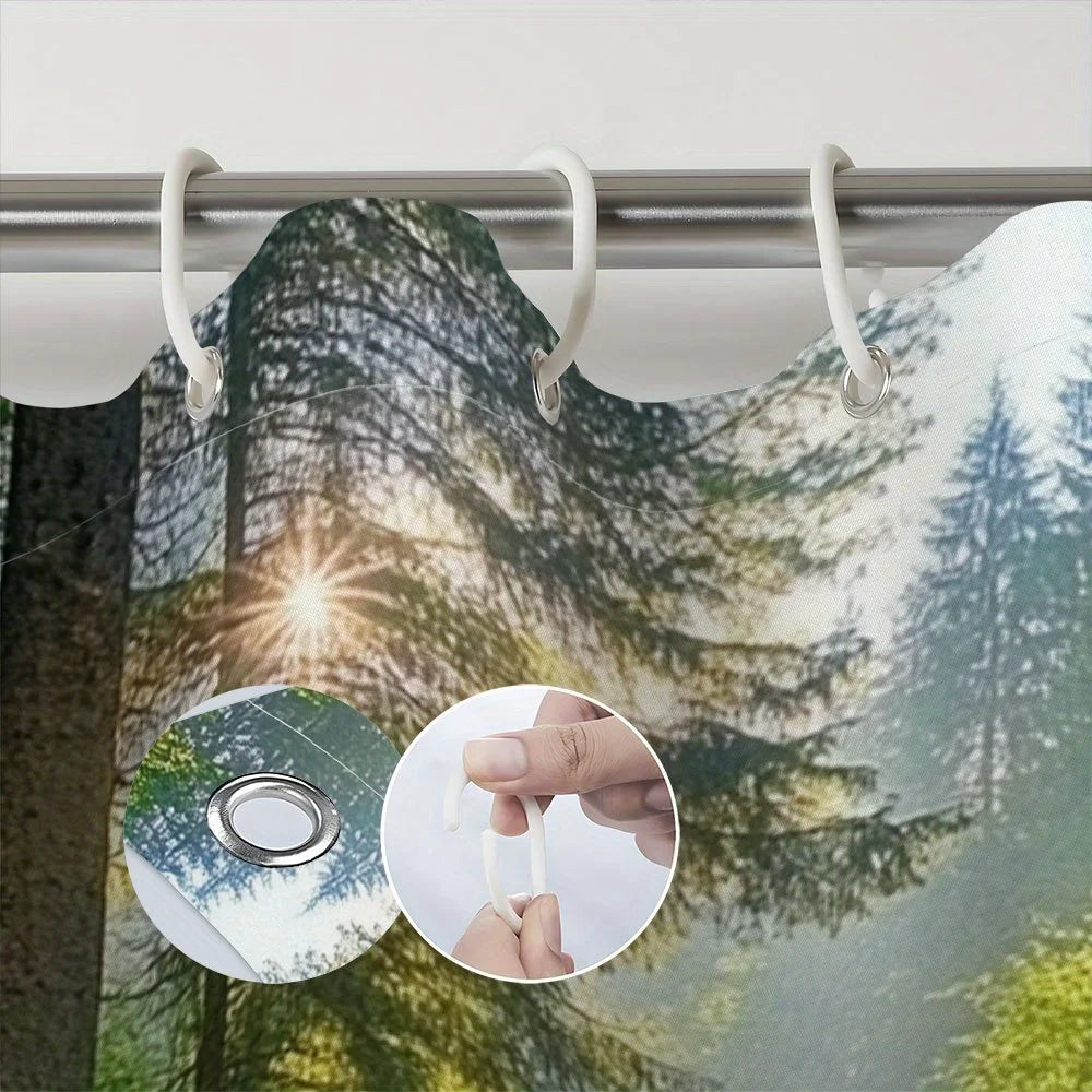 grüner Polyester-Duschvorhang im Boho-Stil, Grösse W120XH180cm