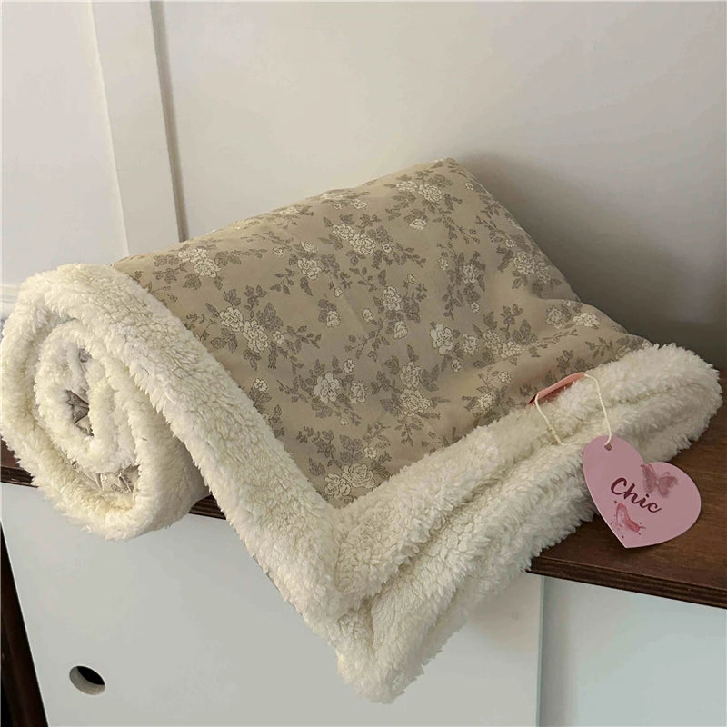 Weiche Winterdecke – Blumendesign Baumwoll-Mix – Tragbar 100x150cm
