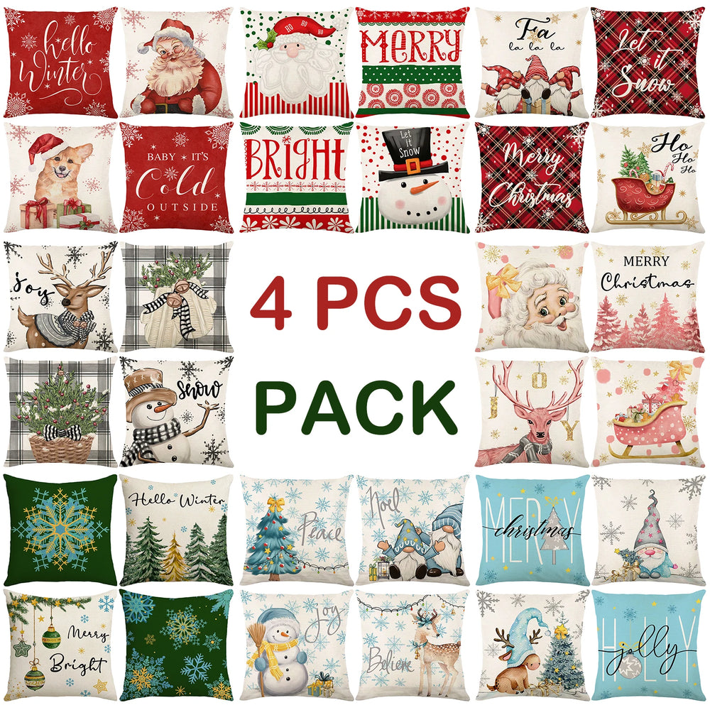 Weihnachtliche Kissenbezüge – Leinen/Baumwolle – 45x45cm Set