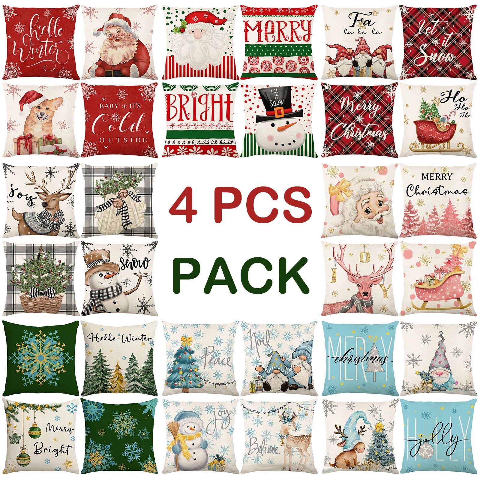 Weihnachtliche Kissenbezüge – Leinen/Baumwolle – 45x45cm Set