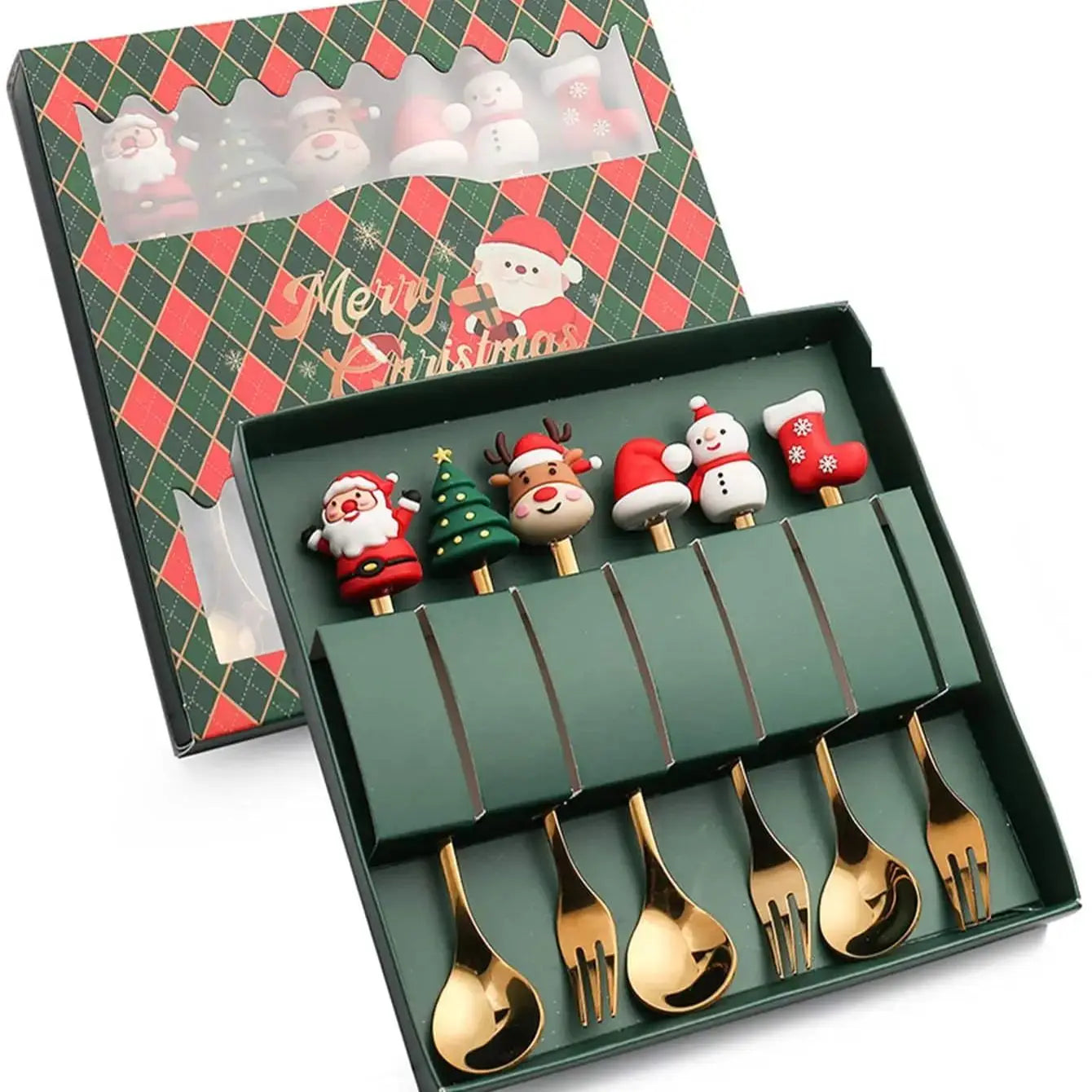 Weihnachtliches Besteckset – Edelstahl, Santa Design