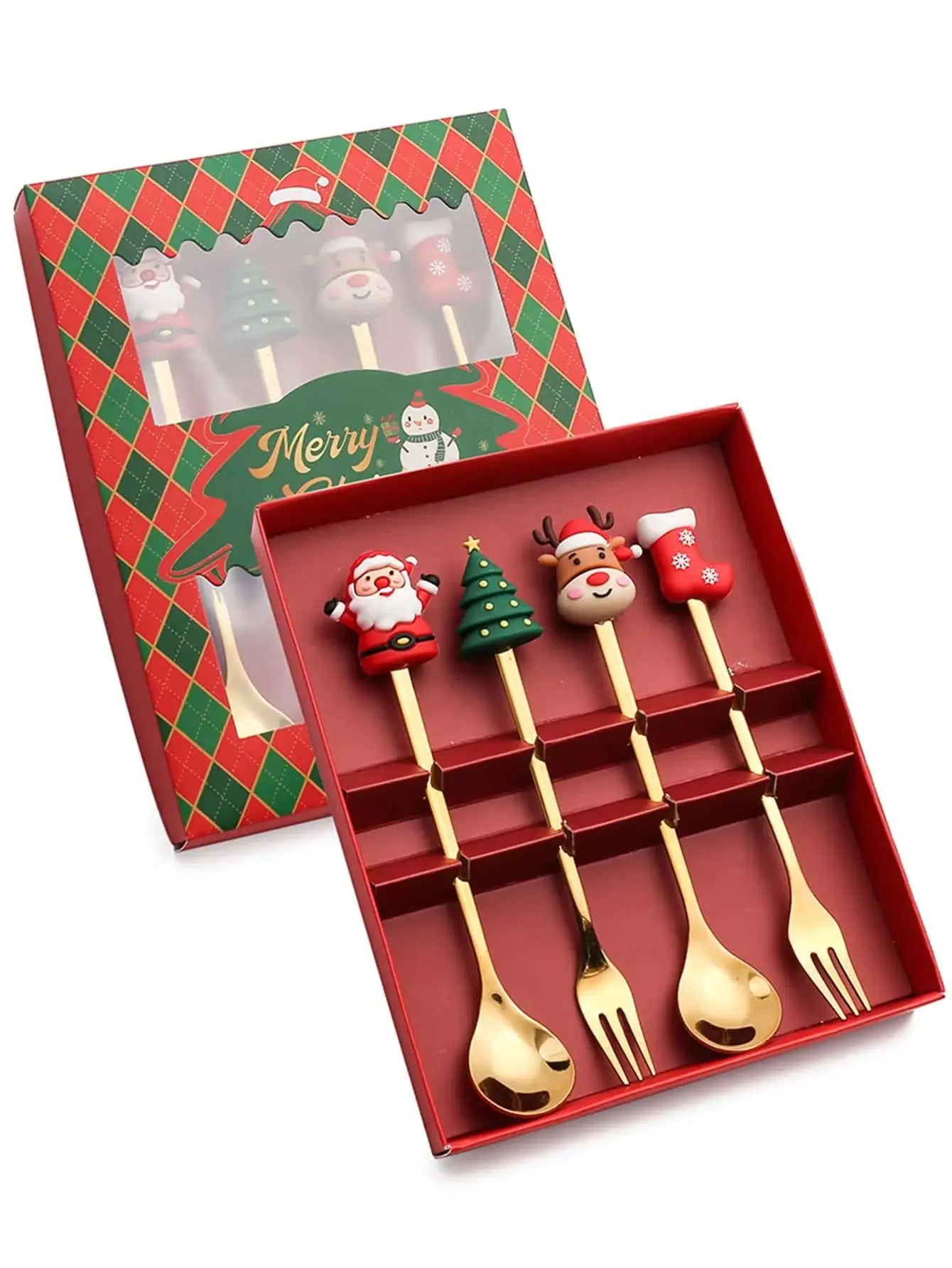Weihnachtliches Besteckset – Edelstahl, Santa Design
