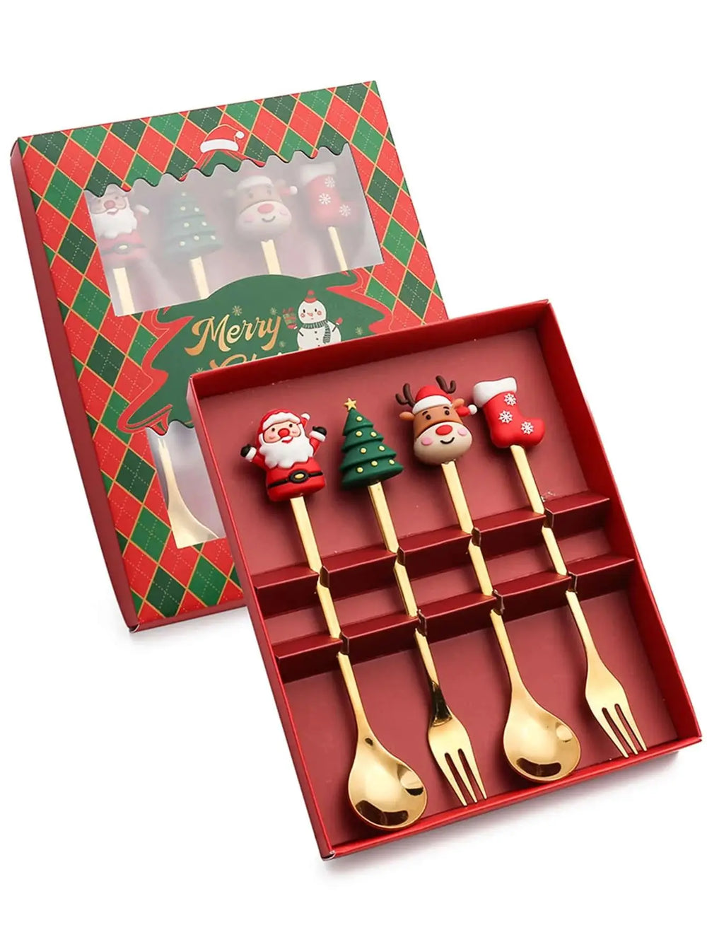 Weihnachtliches Besteckset – Edelstahl, Santa Design