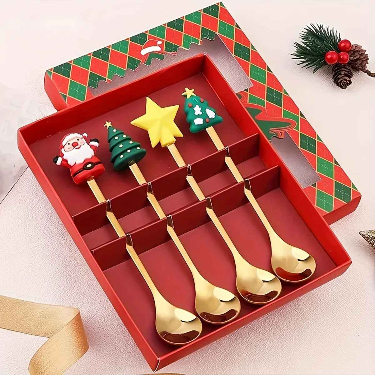 Weihnachtliches Besteckset – Edelstahl, Santa Design