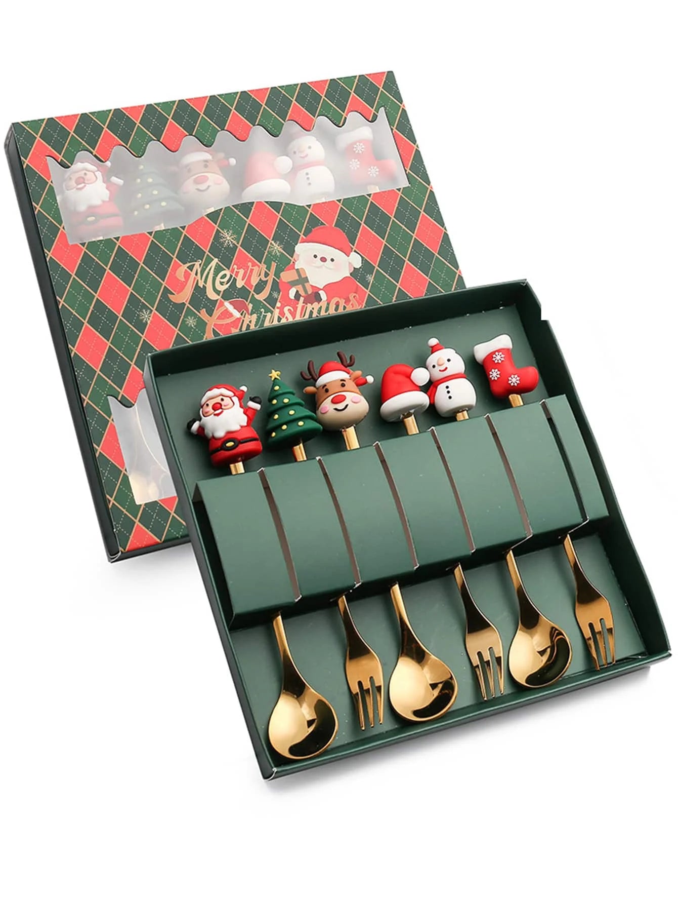 Weihnachtliches Besteckset – Edelstahl, Santa Design