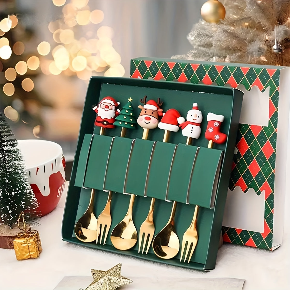 Weihnachtliches Besteckset – Edelstahl, Santa Design
