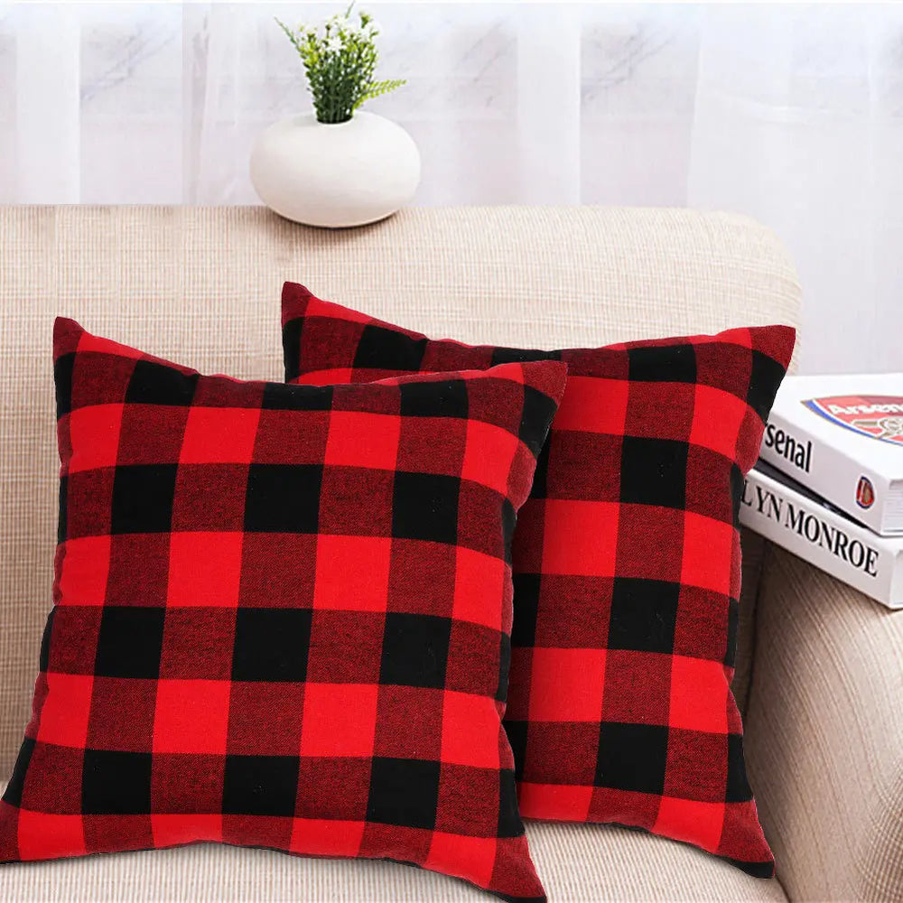 Weihnachtlicher Karo-Kissenbezug aus Polyester-Baumwoll-Mischung, schottisches Tartan-Muster, Farbe: Rot Schwarz, Grösse: 60x60 cm