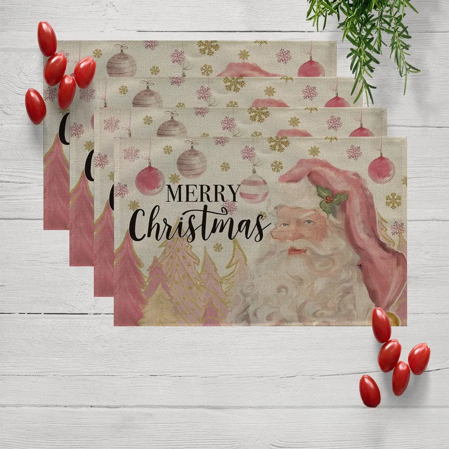 Weihnachts-Platzset aus rotem Leinen, rechteckig, 40x30 cm