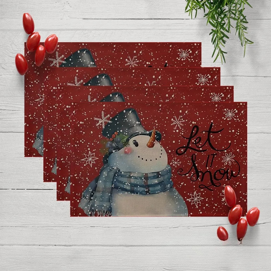 Rechteckiges Tischset aus rotem Leinen mit Weihnachtsbaumdruck, Grösse: 8Stück-32X42cm, modern