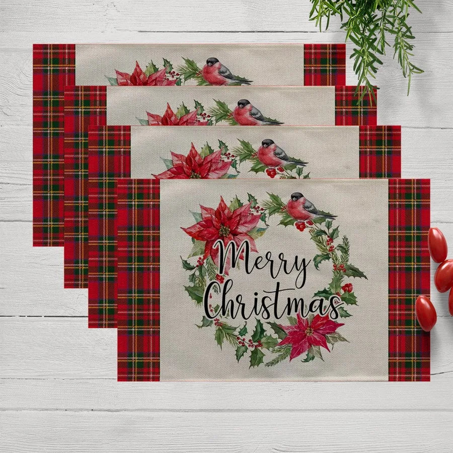 Modernes, rechteckiges Weihnachts-Tischset aus Leinen in Rot mit Streifen, 6Stück-32X42cm