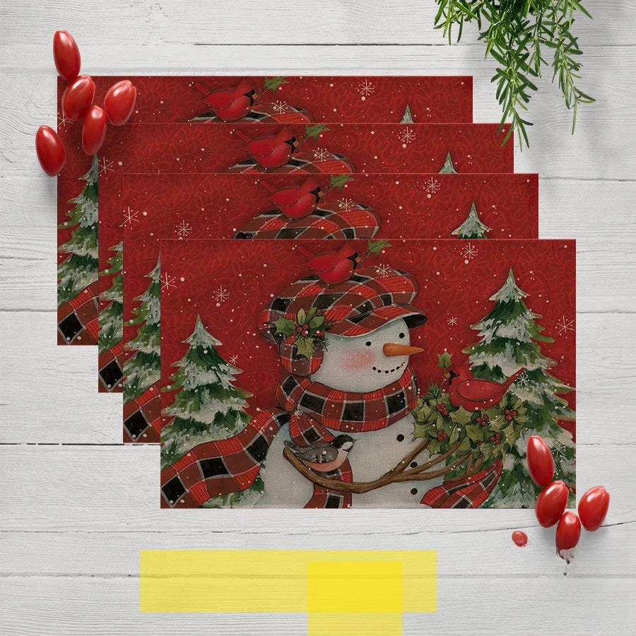 Rechteckiges Weihnachts-Platzset aus rotem Leinen mit Streifenmuster 40x30 cm