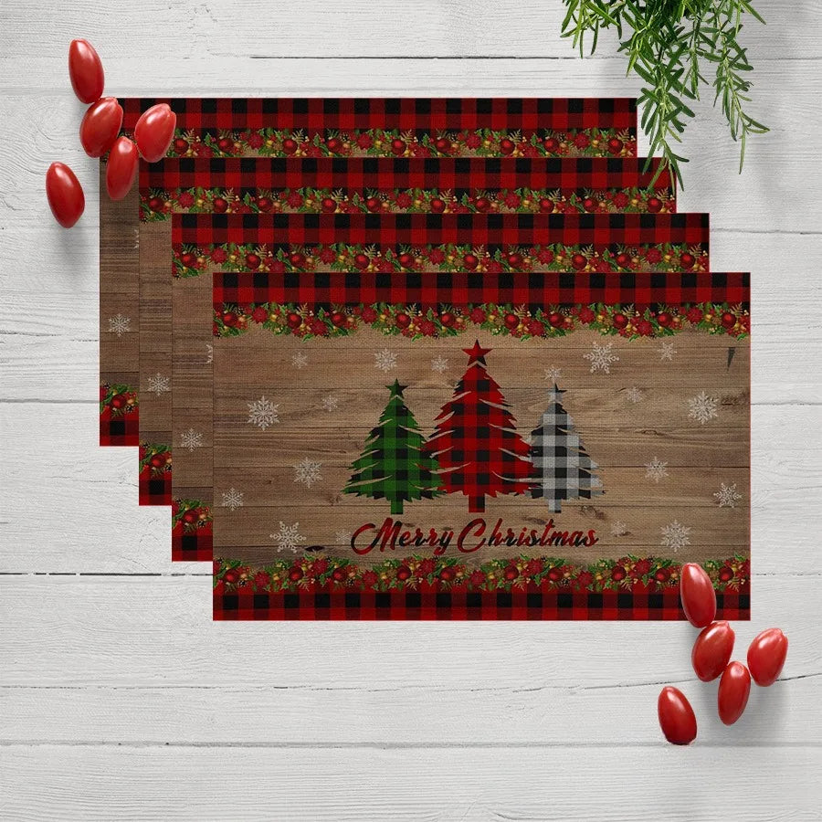 rechteckiges Tischset aus Leinen mit Weihnachtsbaumdruck, Farbe: Rot, Grösse: 8 Stück-32X42 cm, Formstil: Streifen