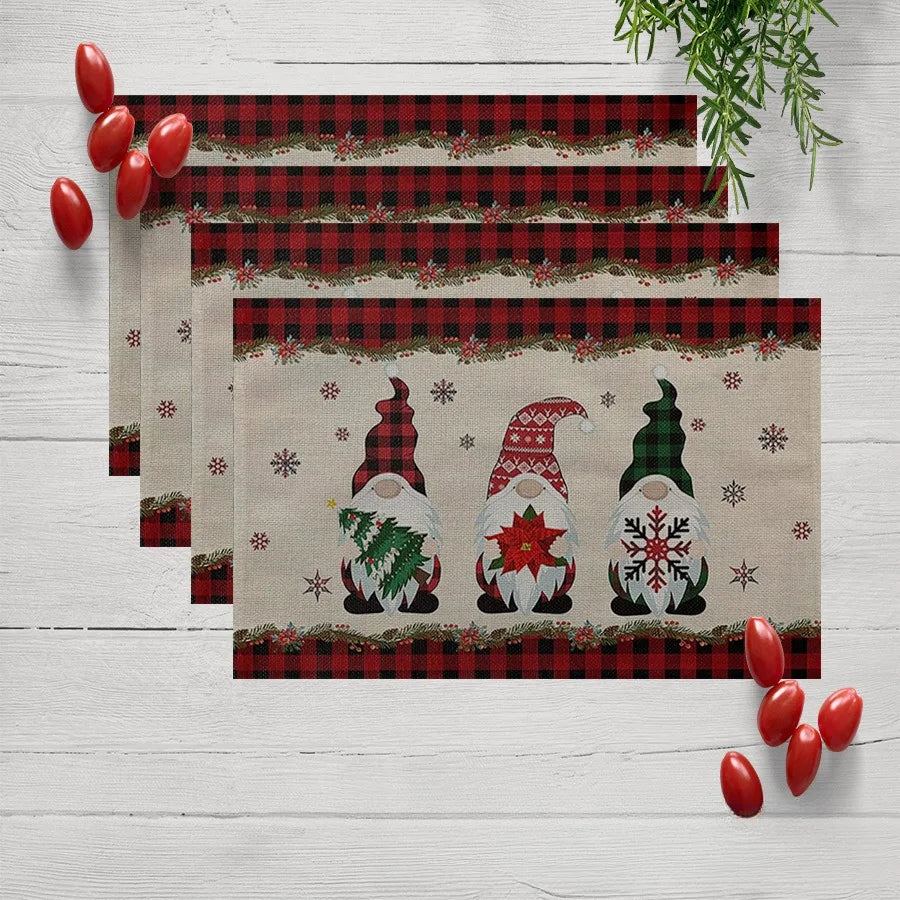 Weihnachts-Tischset aus rotem Leinen, 4 Stück, Grösse 32x42 cm, Streifenmuster