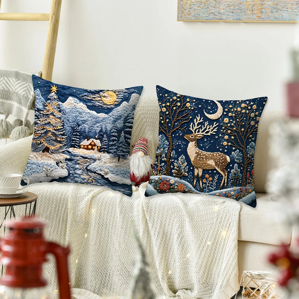 Weihnachtskissenbezug – Festliche Imitationsstickerei – Gemütliche Feiertagsdeko