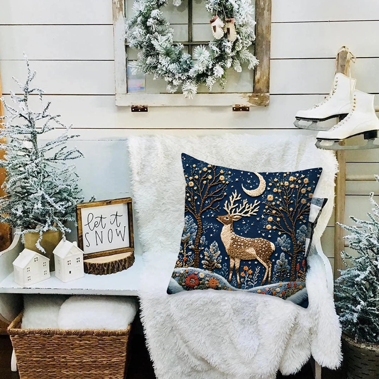 Weihnachtskissenbezug – Festliche Imitationsstickerei – Gemütliche Feiertagsdeko