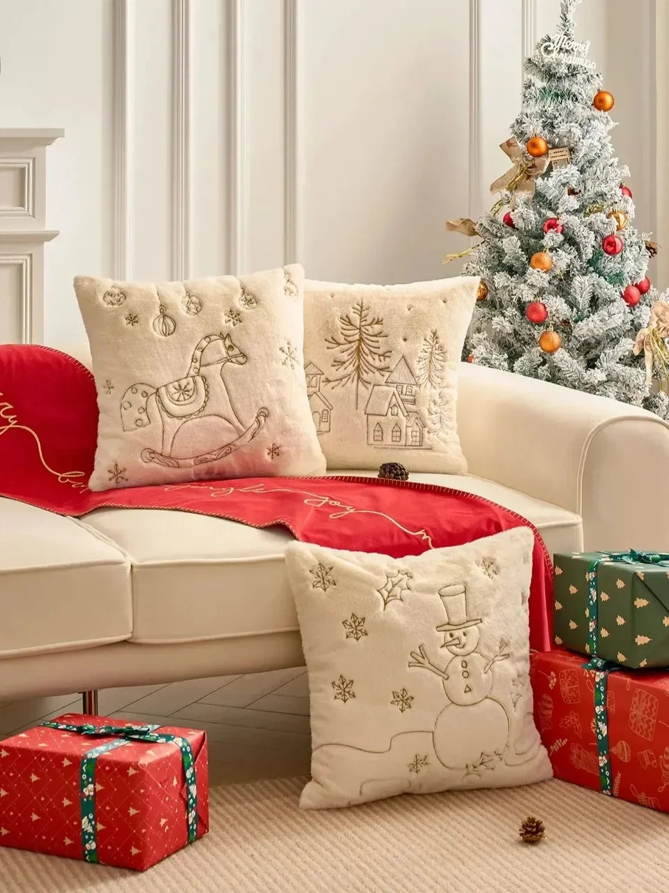Weihnachtskissenbezug – Plüsch Bestickt – Wohndekor
