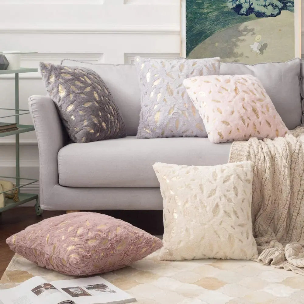 Weihnachtskissenbezüge – Kunstpelz Goldverzierung – 42x42cm