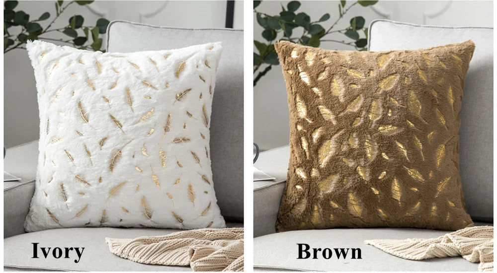 Weihnachtskissenbezüge – Kunstpelz Goldverzierung – 42x42cm