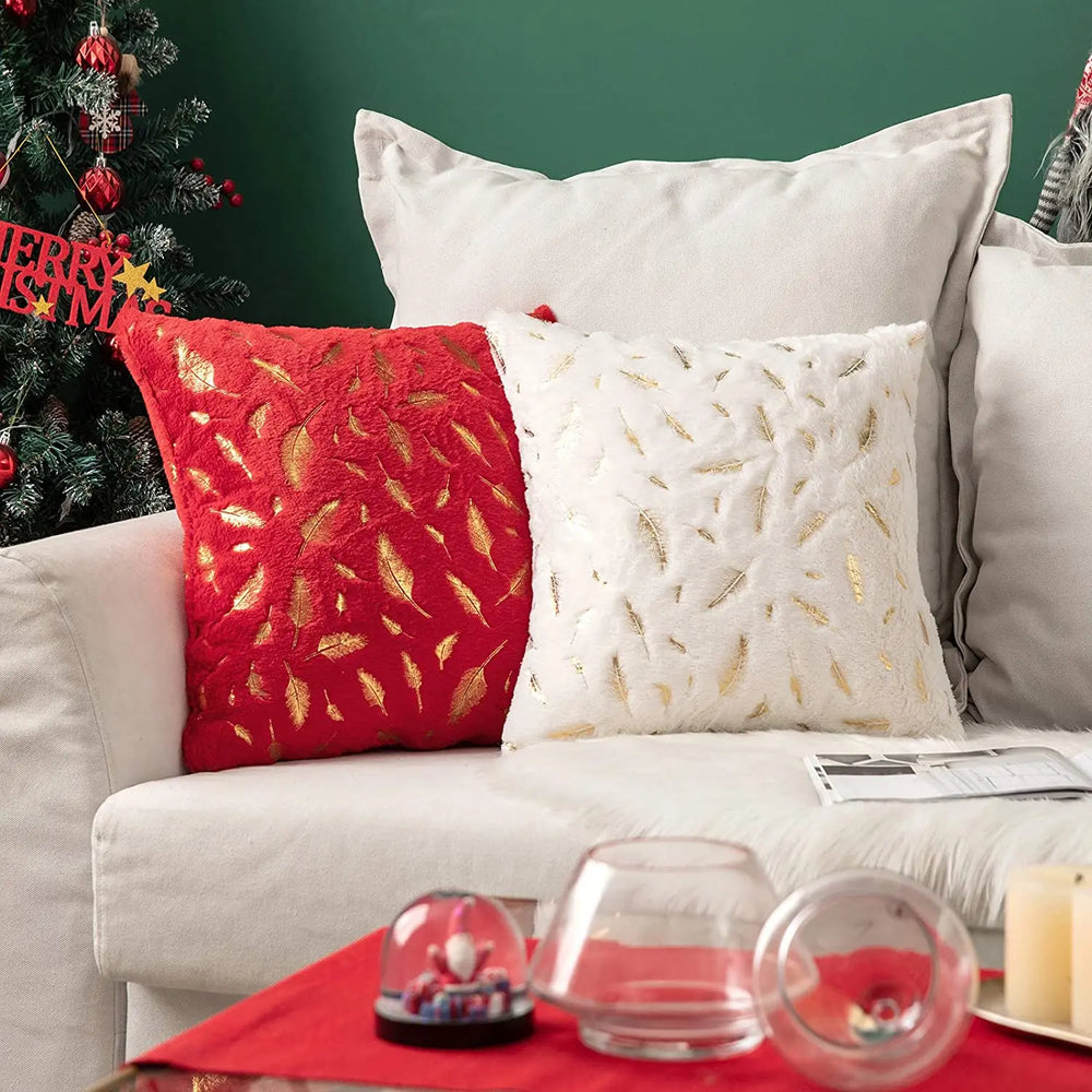 Weihnachtskissenbezüge – Kunstpelz Goldverzierung – 42x42cm