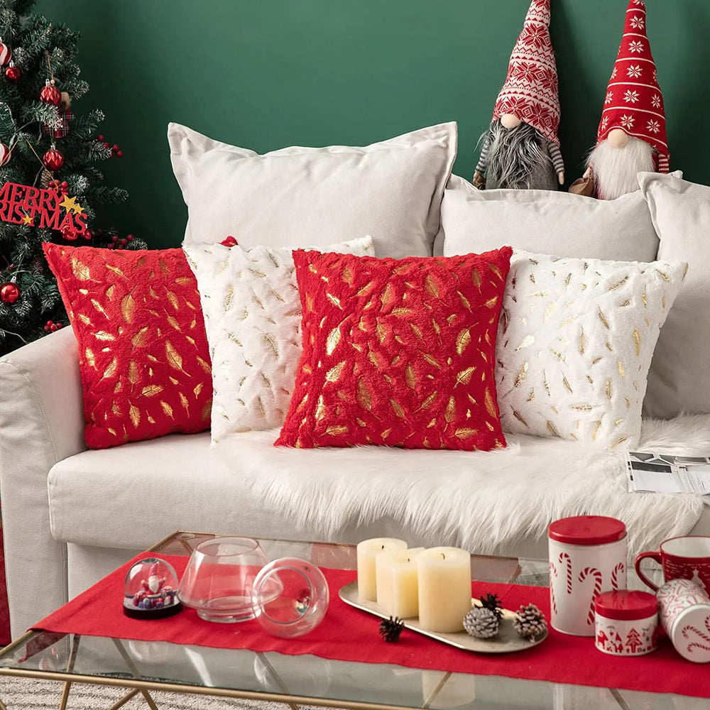 Weihnachtskissenbezüge – Kunstpelz Goldverzierung – 42x42cm