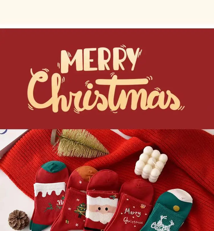 Weihnachtsstrümpfe Cartoon – Baumwollmix – 5er-Set