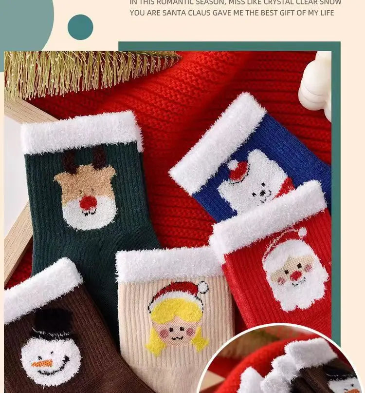 Weihnachtsstrümpfe Cartoon – Baumwollmix – 5er-Set