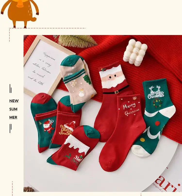 Weihnachtsstrümpfe Cartoon – Baumwollmix – 5er-Set