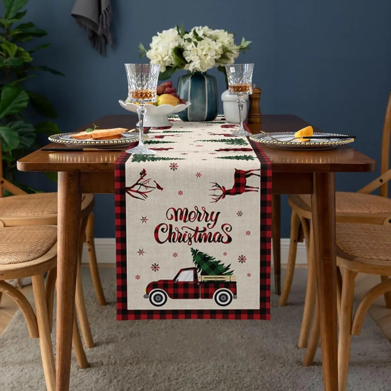 Weihnachtstischläufer – Leinen-Karo – 200x33cm