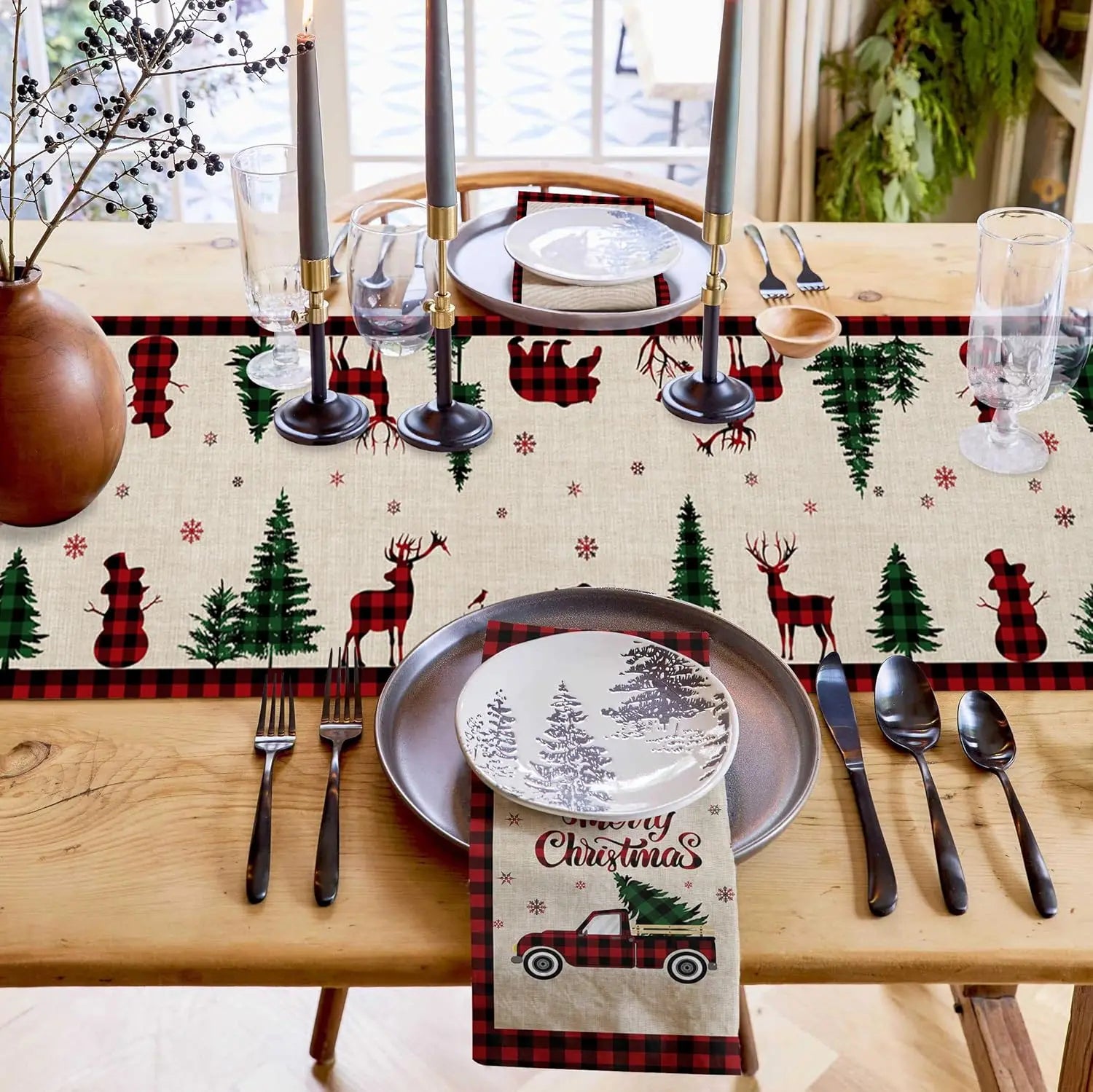 Weihnachtstischläufer – Leinen-Karo – 200x33cm