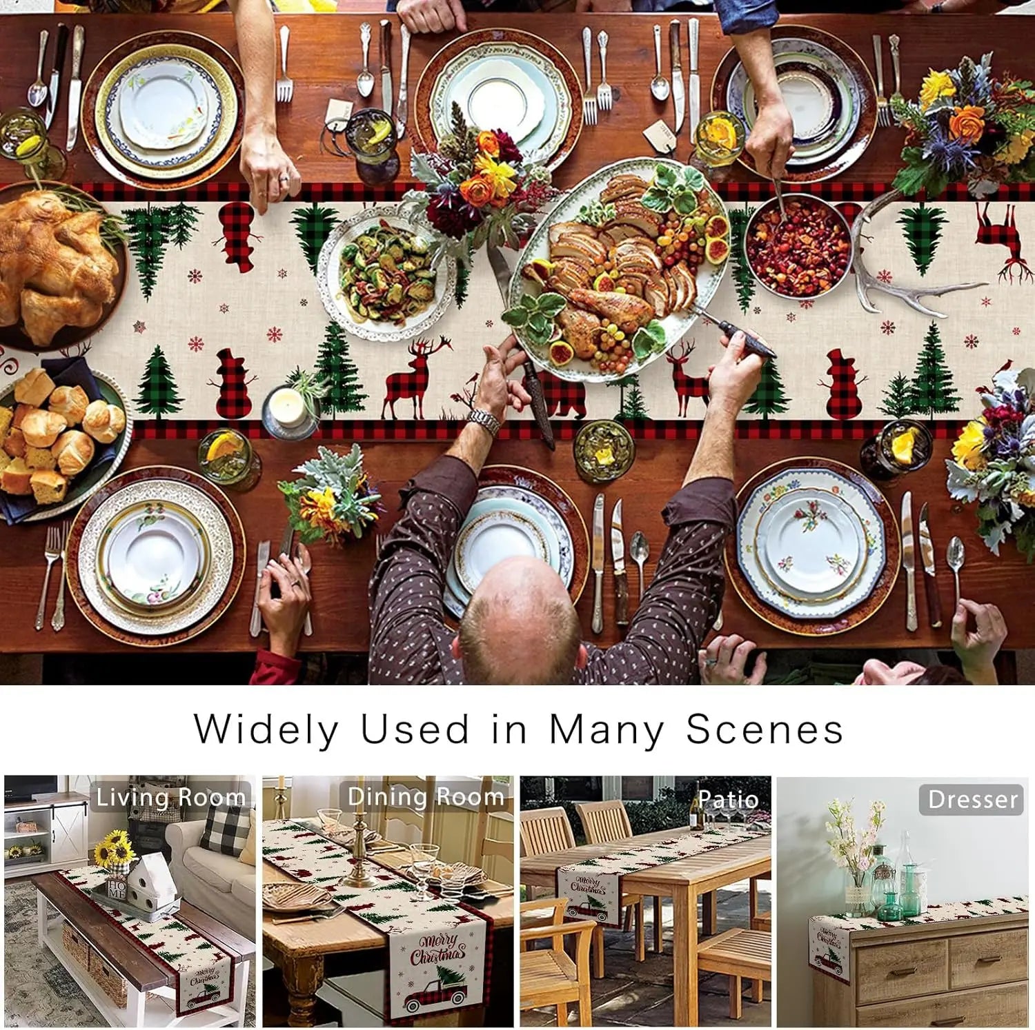 Weihnachtstischläufer – Leinen-Karo – 200x33cm