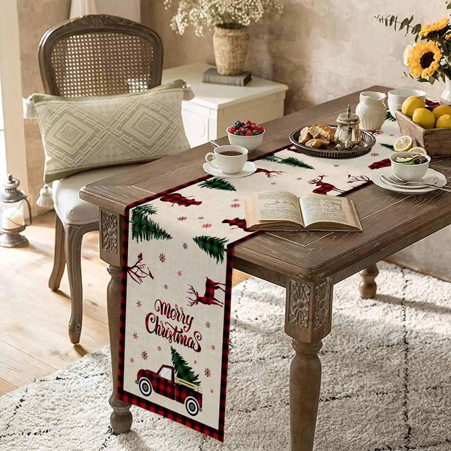 Weihnachtstischläufer – Leinen-Karo – 200x33cm