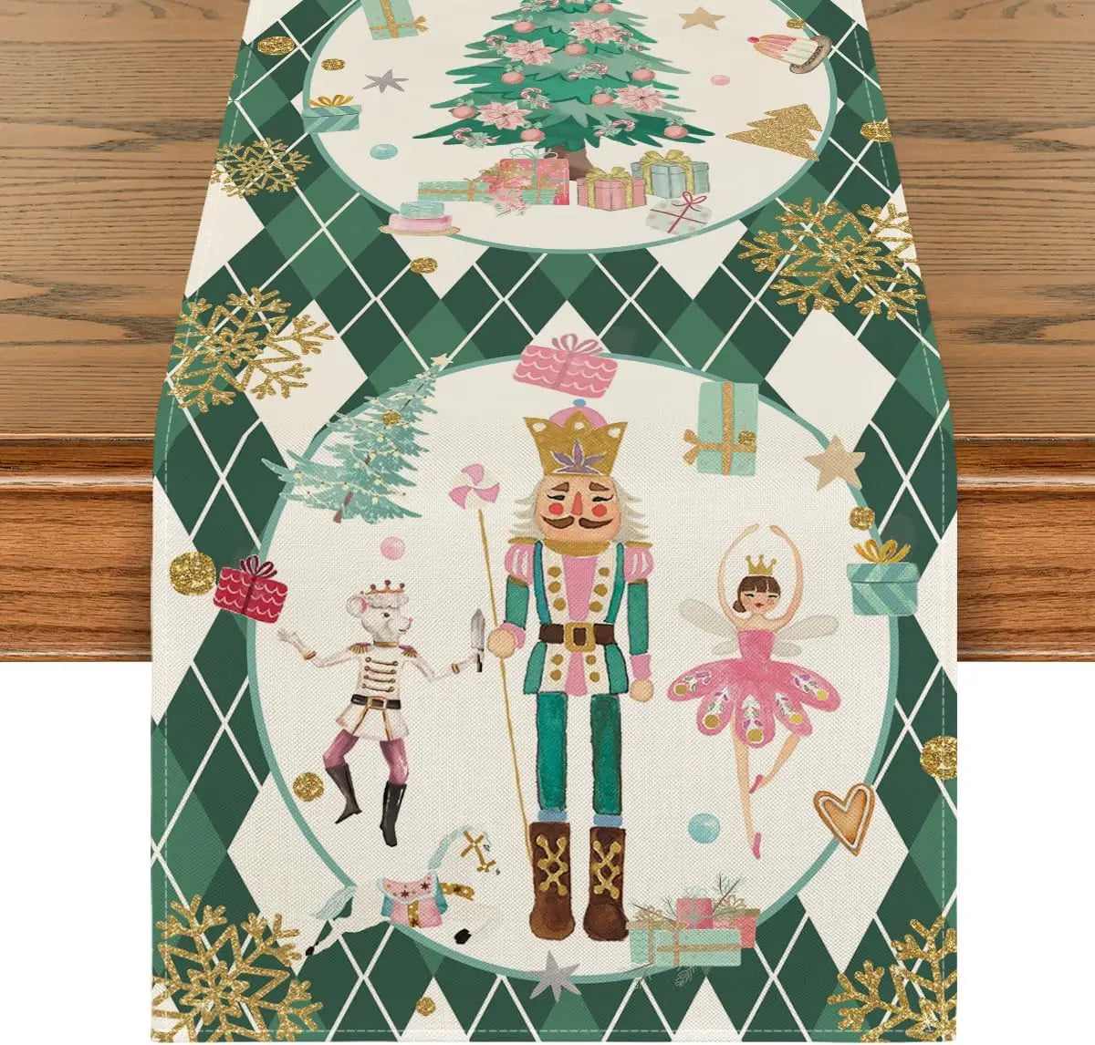 Rosa Tischläufer aus Leinen mit Karomuster in Grösse 150x33 cm